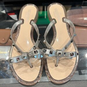 Valentino Garavani Silver Studded Thong Sandals - Women Size 40 (fits like US 9)